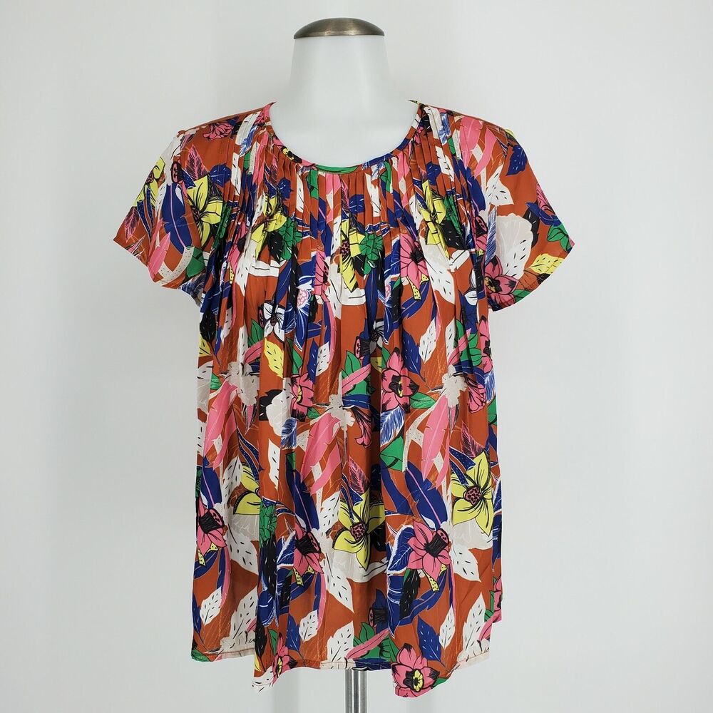 New Anthropologie Dolan Left Coast Pleated Top Floral Print Terra Cotta Size XS